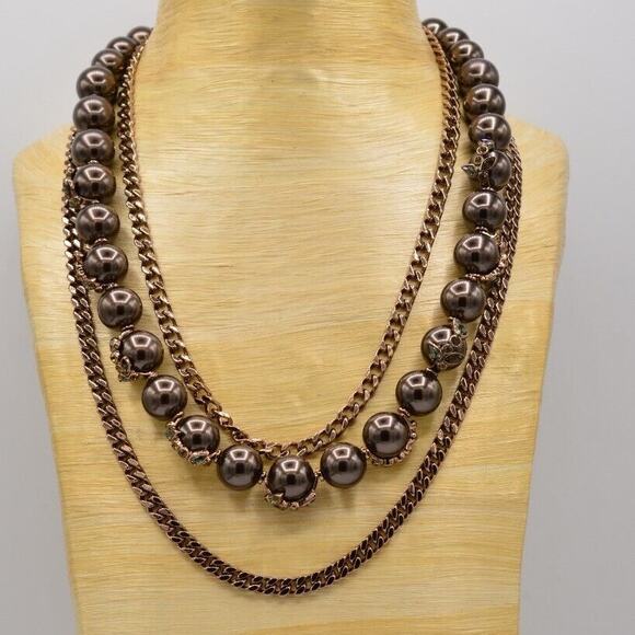 Givenchy Vintage Statement Necklace Crystal Bronze Pearl Heavy Signed Y2K BinL - Picture 1 of 12